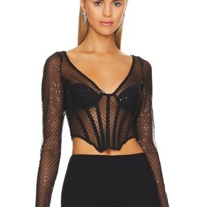 Bardot Black Mesh Long Sleeve Crop Top